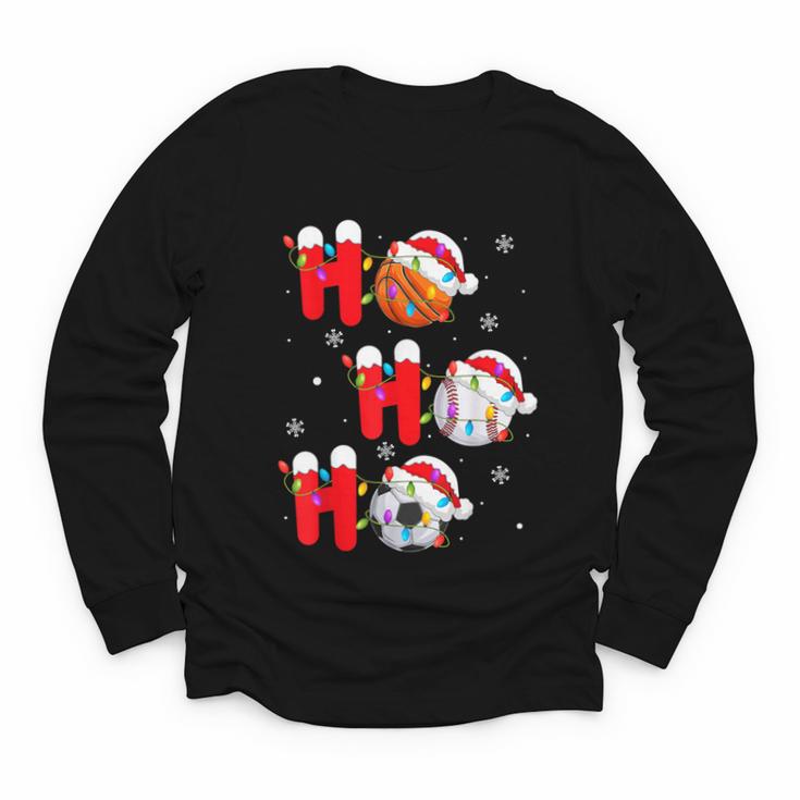Basketball Baseball Soccer Christmas Ho Ho Ho Santa Xmas Youth Long Sleeve Tee