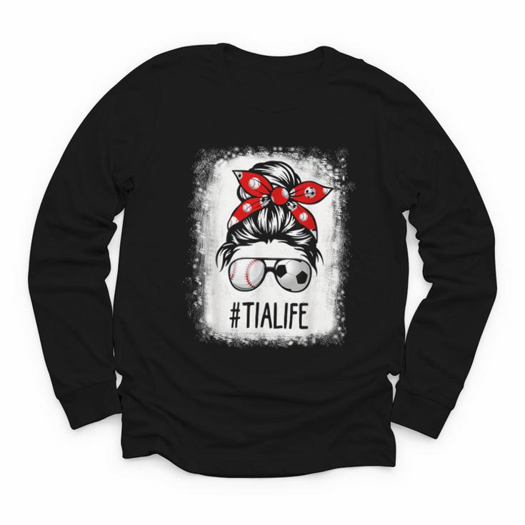 Bleached Tia Life Soccer Messy Bun Baseball Game Day Youth Long Sleeve Tee