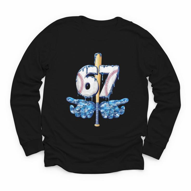 Blue Camo Baseball 67 Six Seven Camo Ice Cream Drip Boy Teen Youth Long Sleeve Tee