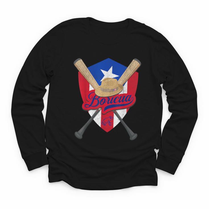 Boricua Puerto Rico Baseball Coqui Frog Pava Hat Fan Youth Long Sleeve Tee