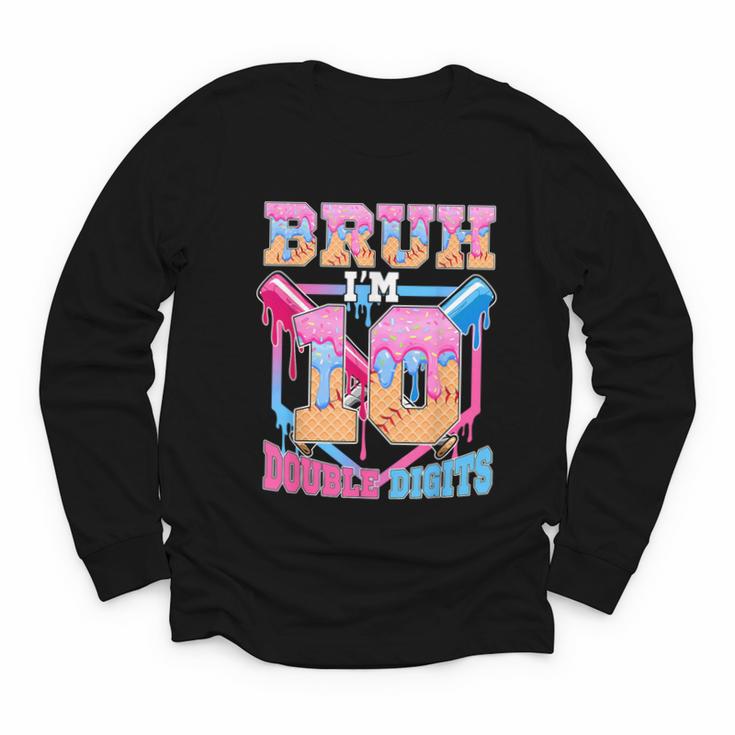 Boys 10 Double Digits 10th Birthday Ice Cream Baseball Drip Youth Long Sleeve Tee