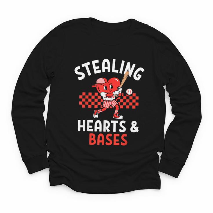 Boys Baseball Valentines Day Stealing Hearts Valentine Kids Youth Long Sleeve Tee