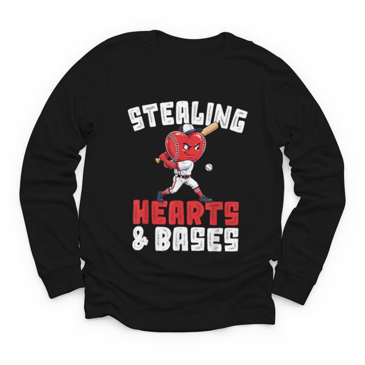 Boys Baseball Valentines Shirt Sterling Hearts Baseball Youth Long Sleeve Tee