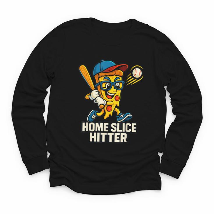 Boys Pizza Theme Baseball Home Hitter Youth Long Sleeve Tee