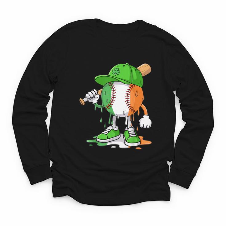 Boys St Patricks Day Kids Baseball Player Ice Cream Drip Youth Long Sleeve Tee