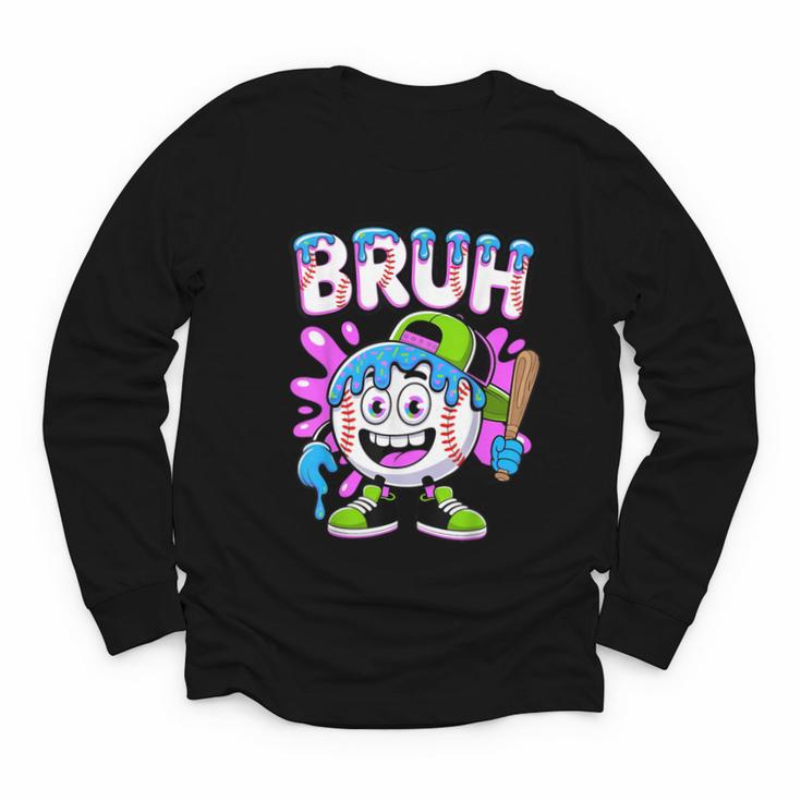 Bruh Baseball Drip Boys Youth Ice Cream Dripping Baseball Youth Long Sleeve Tee