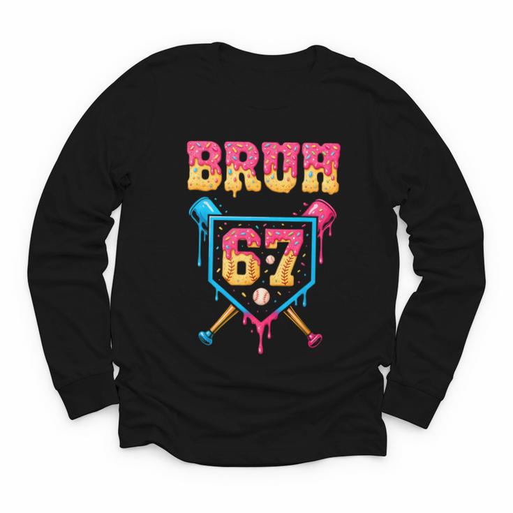 Bruh Baseball Ice Cream Drip Number 67 Player 67th Birthday Youth Long Sleeve Tee
