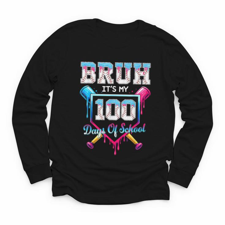 Bruh It's My 100 Days Of School Baseball Ice Cream Drip Boys Youth Long Sleeve Tee