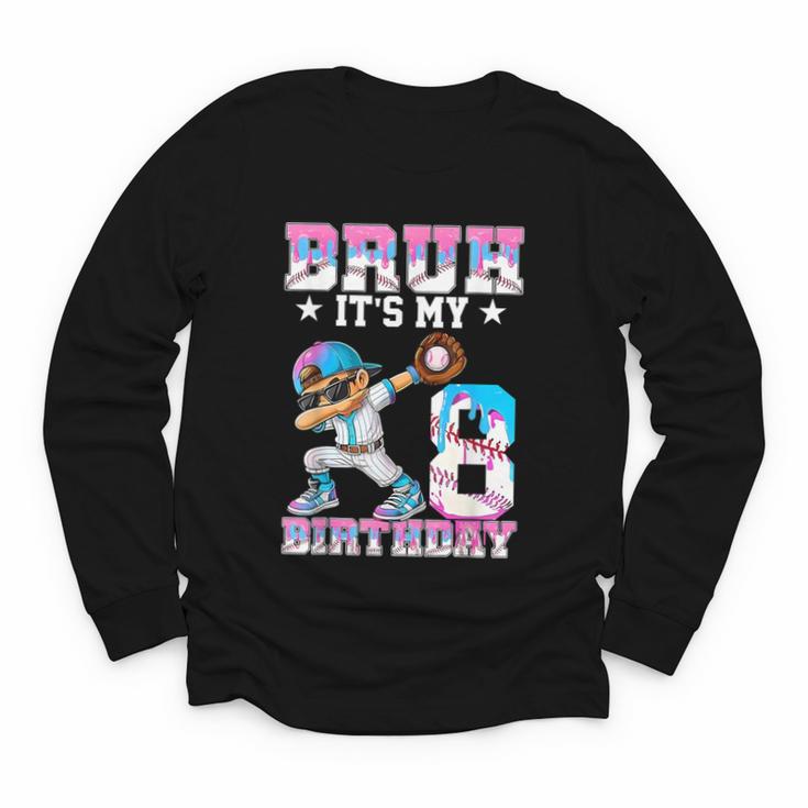 Bruh It's My 8th Birthday Baseball Ice Cream Drip 8 Year Old Youth Long Sleeve Tee