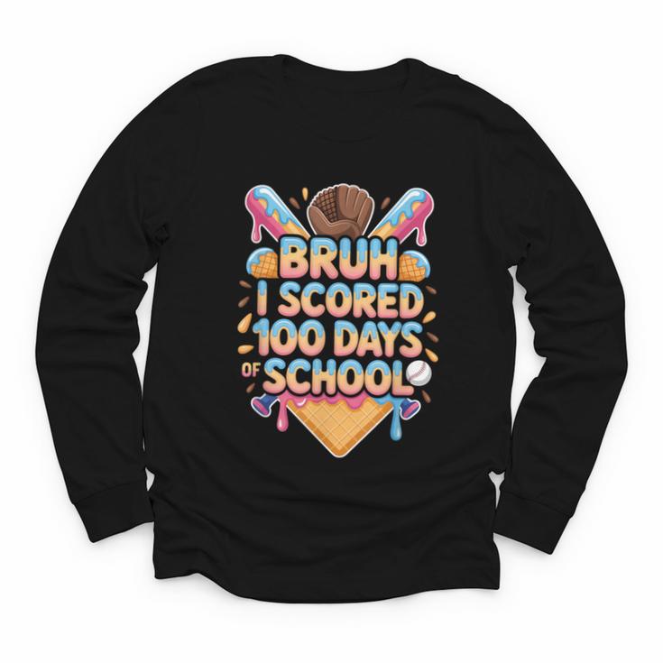 Bruh I Scored 100 Days Of School Baseball Ice Cream Drip Tee Youth Long Sleeve Tee