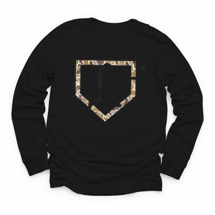 Camo Home Plate Camouflage Baseball Batter Youth Boys Youth Long Sleeve Tee