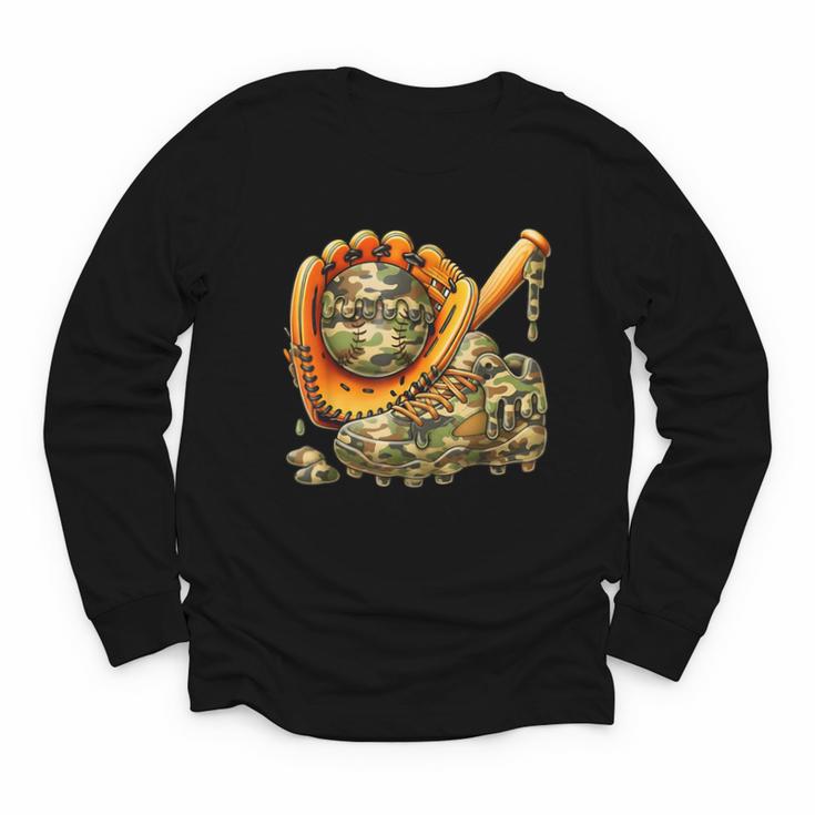 Camo Ice Cream Drip Baseball Stuff Baseball Drip Boys Youth Long Sleeve Tee