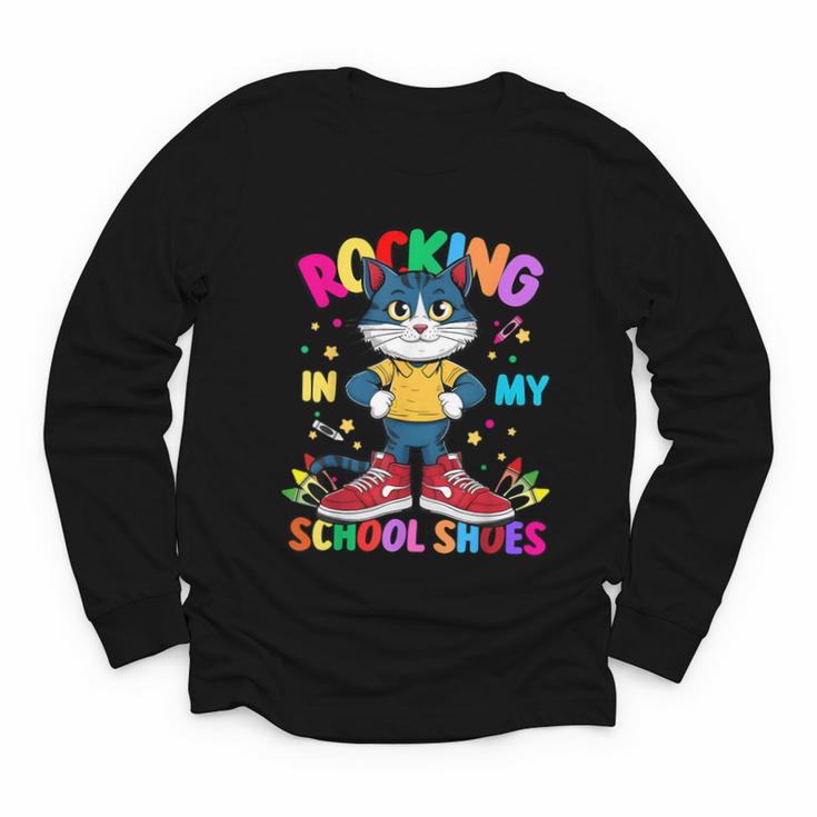 Cat Rocking In My School Shoes Back To School Kids Tee Youth Long Sleeve Tee