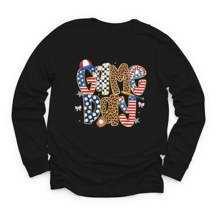 Checkered Leopard Game Day Baseball Men Women Kids Youth Long Sleeve Tee