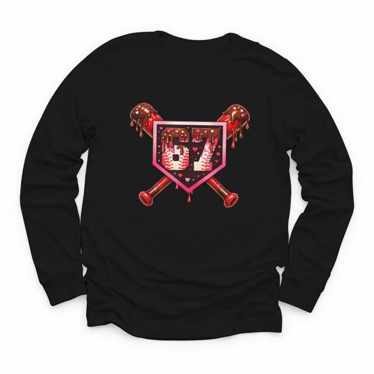 Chocolate 67 Drip Baseball Valentine Love Sports Youth Long Sleeve Tee