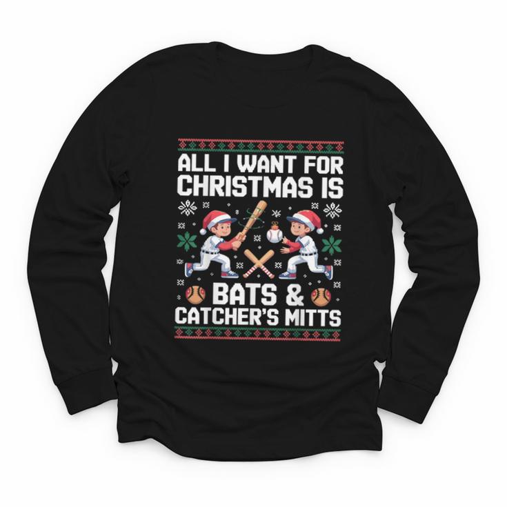 Christmas Baseball Bats Catcher Mitts Holiday Tee Youth Long Sleeve Tee