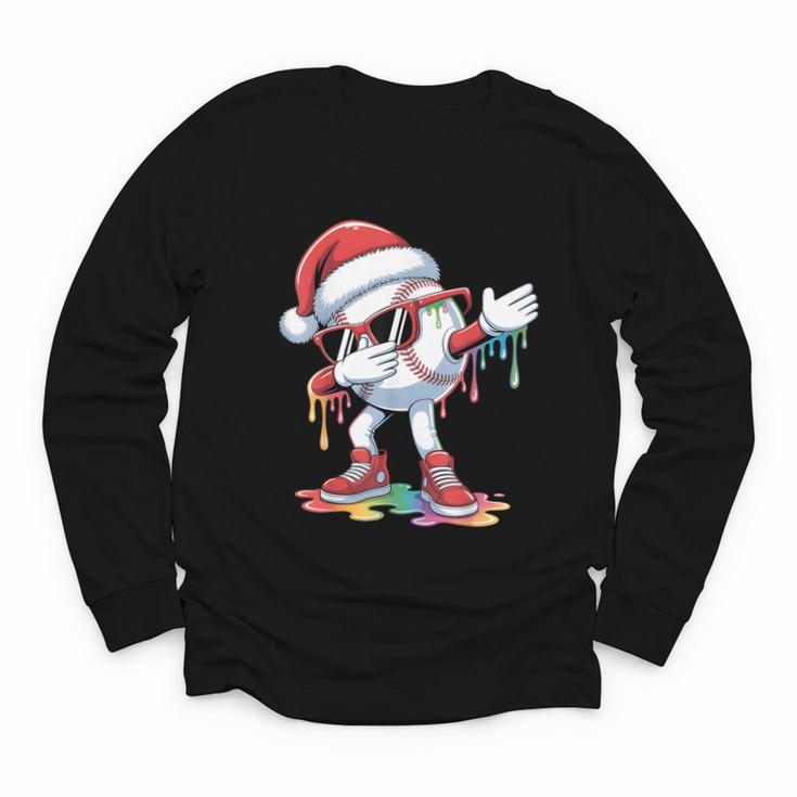 Christmas Baseball Ice Cream Dripping Santa Baseball Drip Youth Long Sleeve Tee