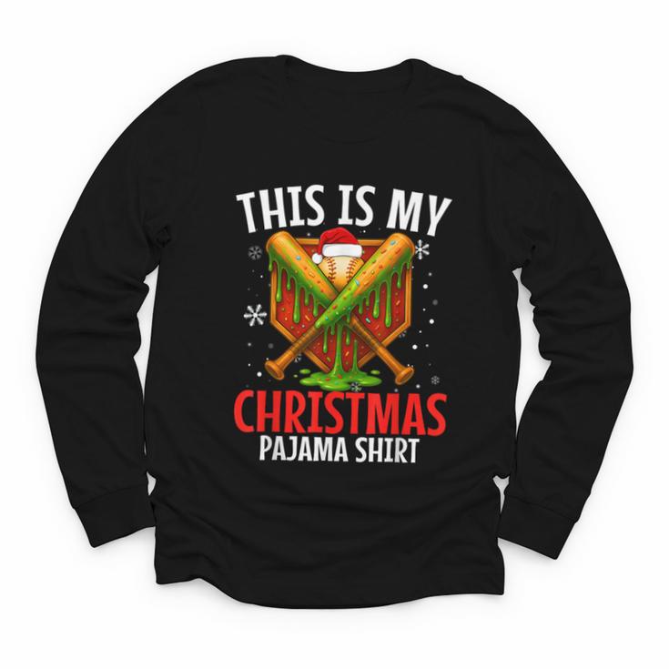 My Christmas Baseball Pajama Helmet Santa Xmas Men Boys Youth Long Sleeve Tee
