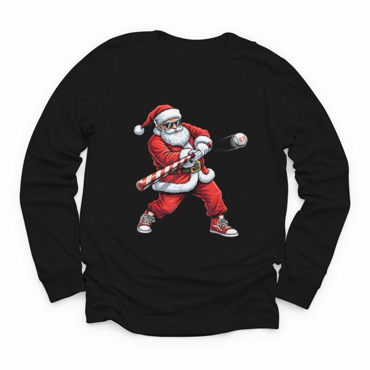 Christmas Baseball Player Santa Xmas Boys Men Toddler Youth Long Sleeve Tee
