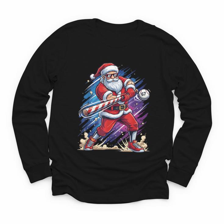 Christmas Baseball Santa Game Day Xmas Boys Kids Men Youth Long Sleeve Tee