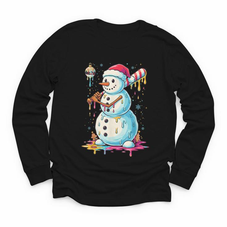 Christmas Baseball Snowman Drip For Boys Men Girls Women Youth Long Sleeve Tee