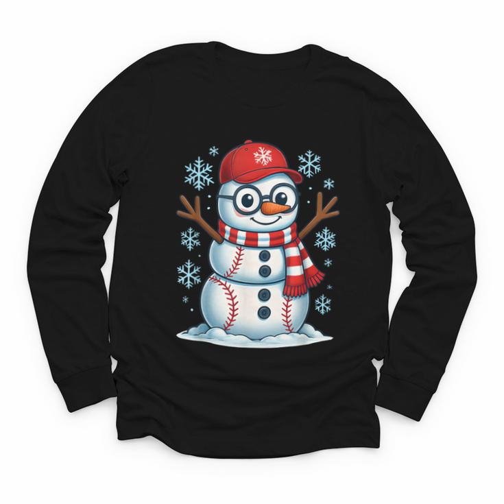 Christmas Baseball Snowman Xmas Pajamas Women Men Boys Youth Long Sleeve Tee