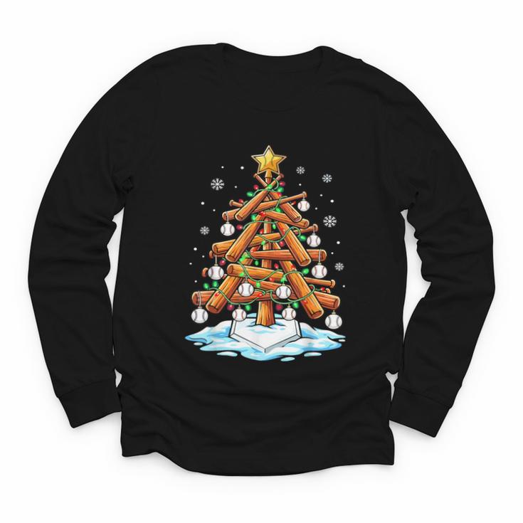 Christmas Baseball Tree Lights Xmas Youth Long Sleeve Tee