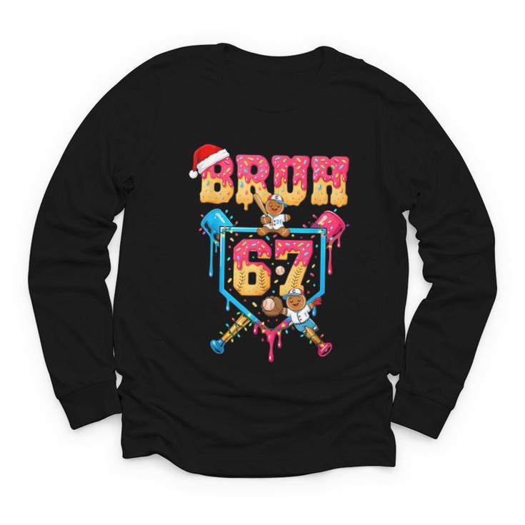 Christmas Gingerbread Bruh 67 Baseball Ice Cream Drip Kids Youth Long Sleeve Tee