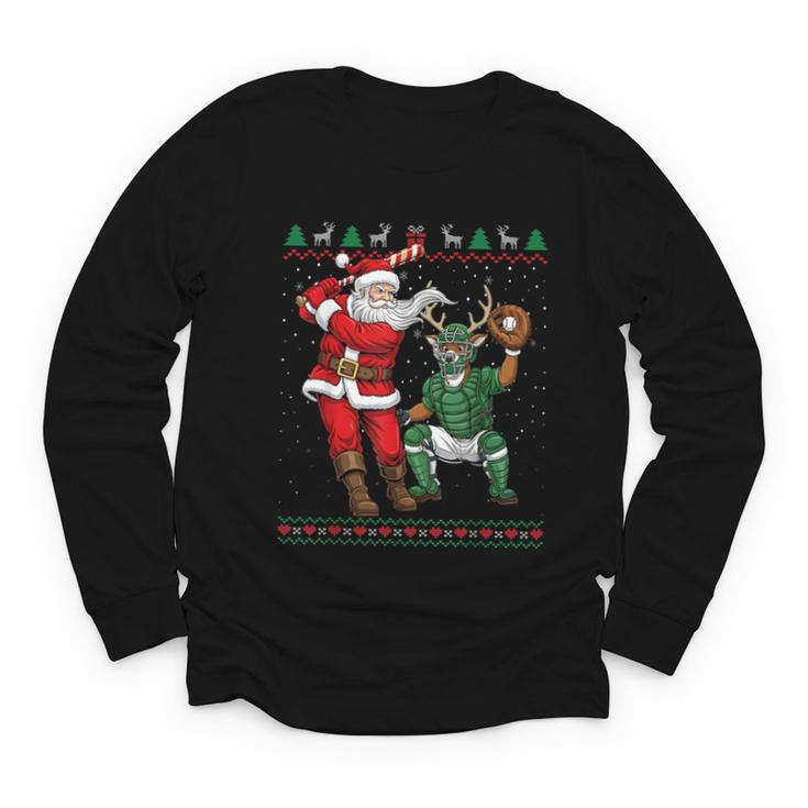 Christmas Santa Baseball Ugly Sweater Youth Long Sleeve Tee