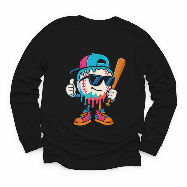 Cool Baseball Drip For Boys Ice Cream Drip Baseball Kids Youth Long Sleeve Tee
