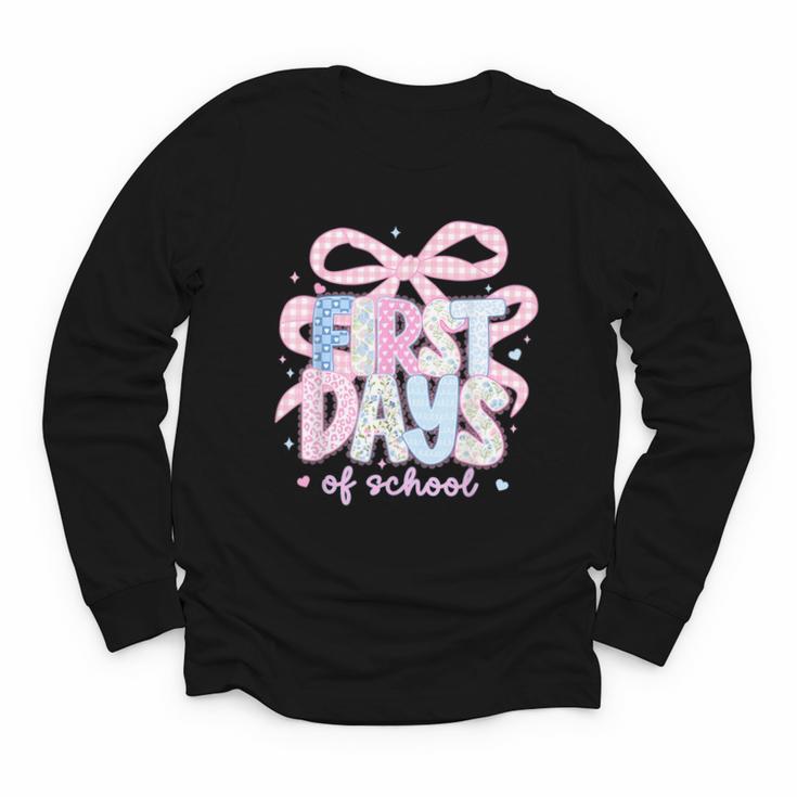 Coquette Bow Happy First Day Of School Back To School Retro Youth Long Sleeve Tee