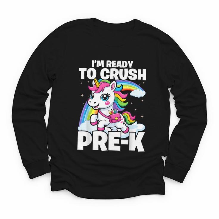 Crush Pre-K Girls Back To School Unicorn First Day Preschool Youth Long Sleeve Tee
