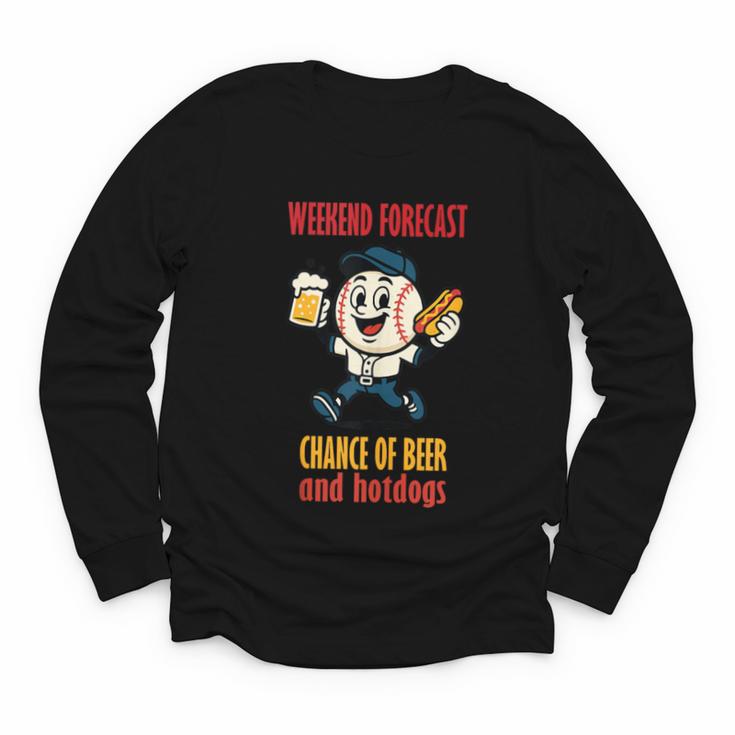 Cute Baseball Fan Weekend Forecast Change Of Beer And Hotdog Youth Long Sleeve Tee