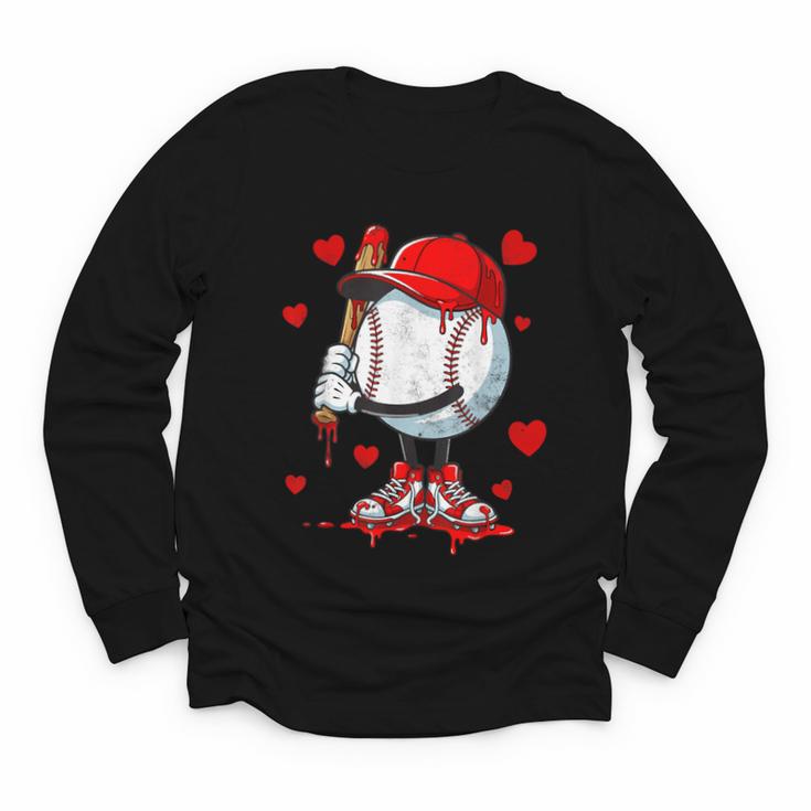 Cute Dripping Baseball Lover Valentines Day Boys Kids Youth Long Sleeve Tee