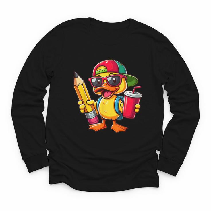 Cute Duck Lover Pencil Back To School Kids Boys Girls Youth Long Sleeve Tee