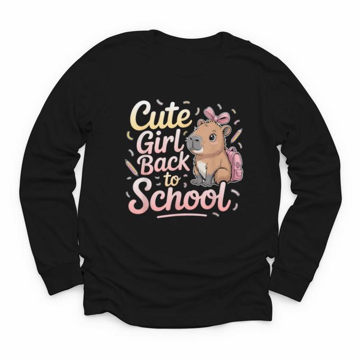 Cute Girl Back To School Capybara First Day Of School Kids Youth Long Sleeve Tee