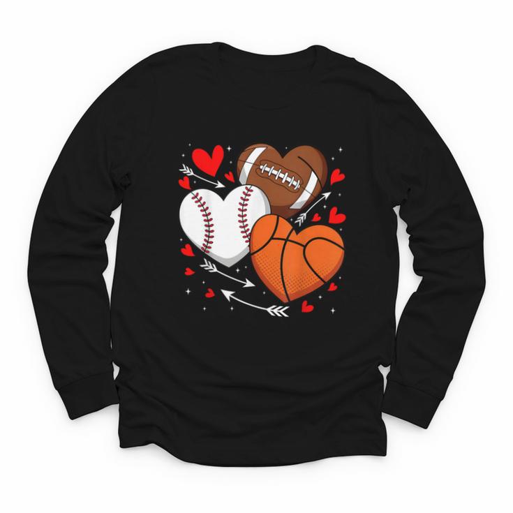 Cute Heart Baseball Basketball Football Valentine Boy Men Youth Long Sleeve Tee