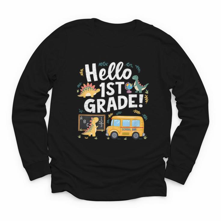 Cute Hello 1st Grade Dinosaur School Back To School Dino Bus Youth Long Sleeve Tee