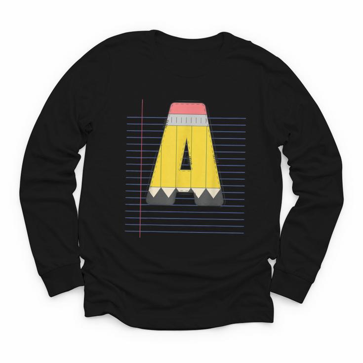 Cute Yellow School Pencil Alphabet Letter A Back To School Youth Long Sleeve Tee