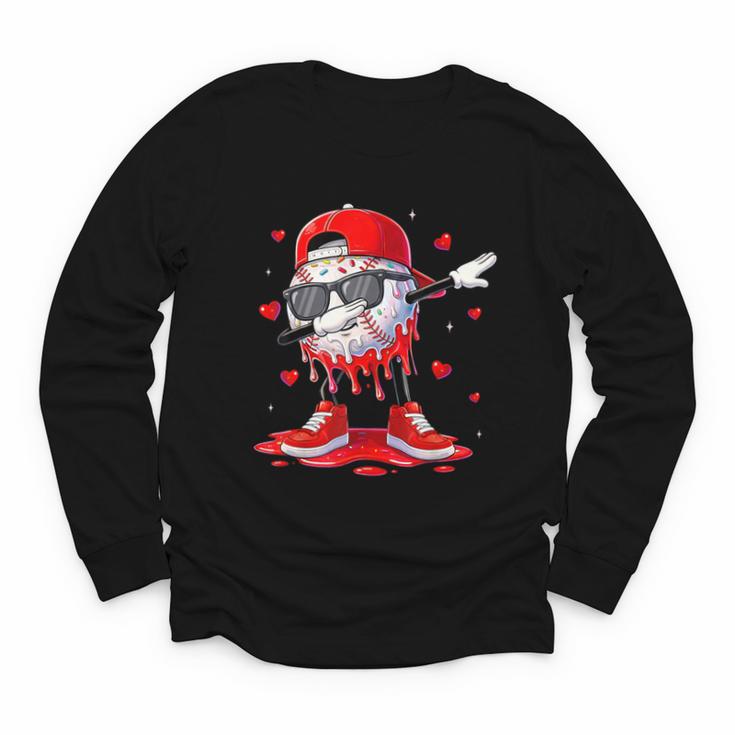 Dabbing Baseball Drip Ice Cream Youth Boy Valentines Day Youth Long Sleeve Tee