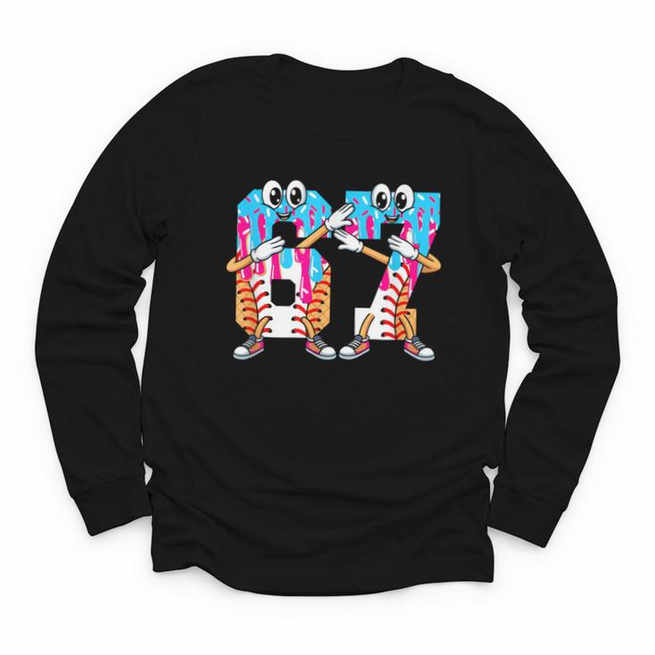 Dabbing Baseball Ice Cream Drip Number 67 Birthday Party Youth Long Sleeve Tee