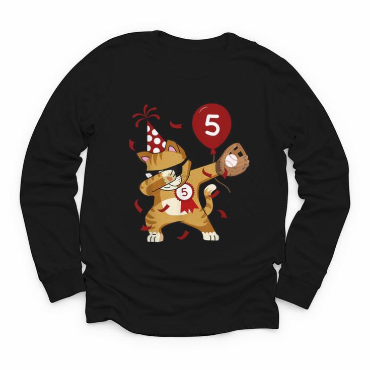 Dabbing Cool Cat Baseball 5th Birthday Youth Long Sleeve Tee