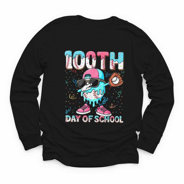 Dabbing Drippy 100th Days Of School Baseball Ice Cream Drip Youth Long Sleeve Tee