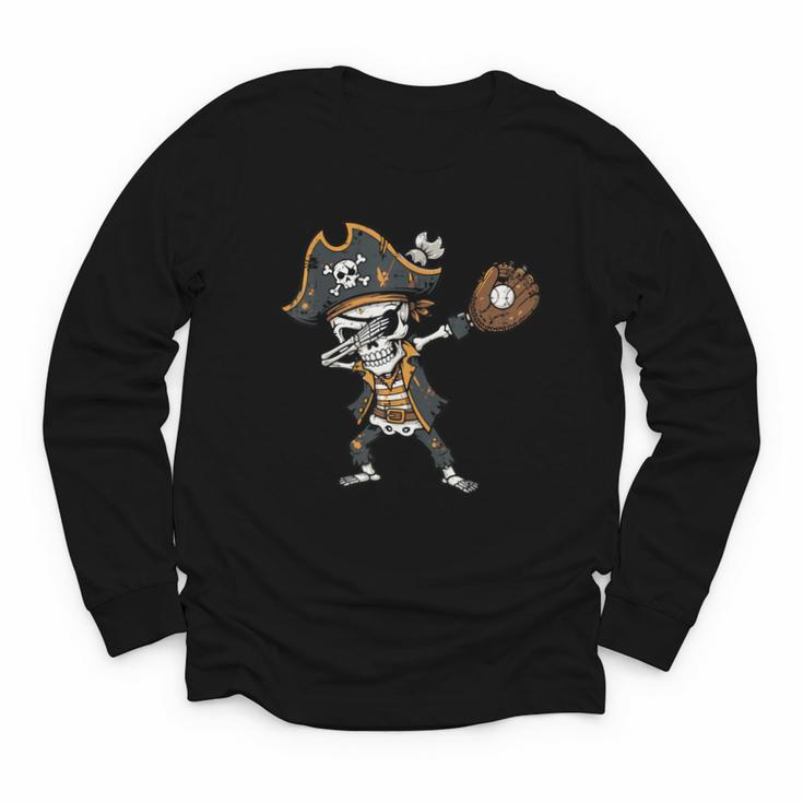 Dabbing Pirate Skeleton Baseball Dab Costume Boys Kids Men Youth Long Sleeve Tee