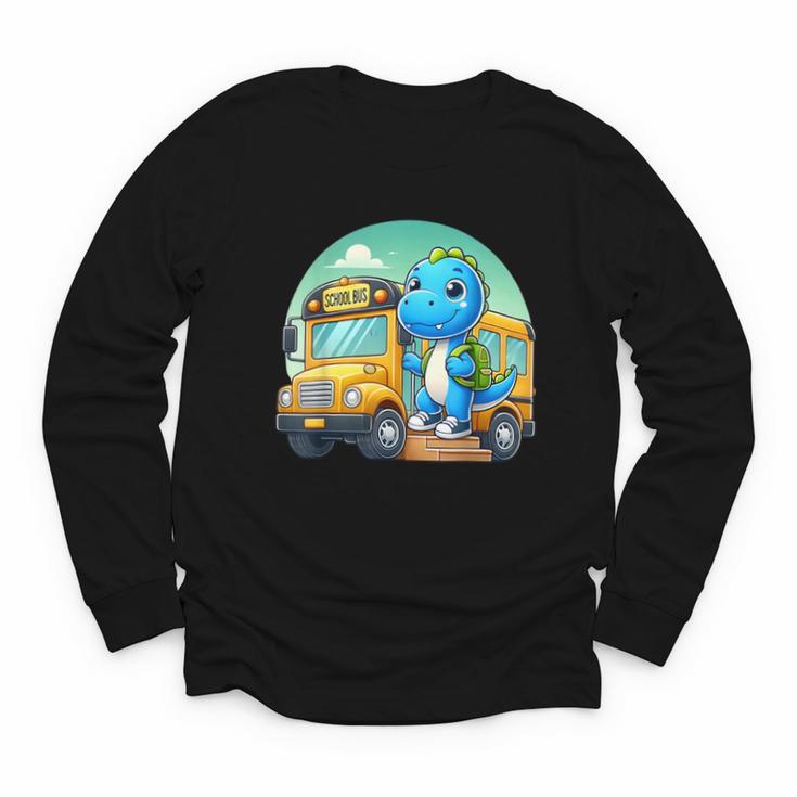 Dinosaur Kids Riding a Bus Back To School Ready To Crush Youth Long Sleeve Tee