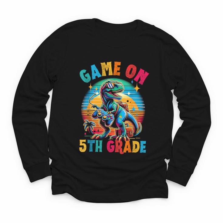 Dinosaur Video Games Back To School 5th Grade Boys Gamer Youth Long Sleeve Tee