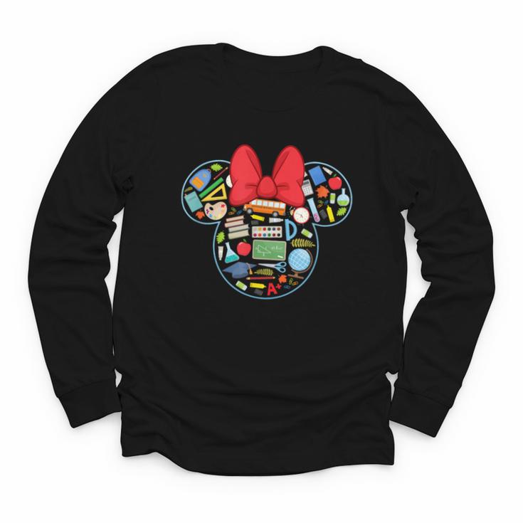 Disney Minnie Mouse Back To School Supplies Face Outline Youth Long Sleeve Tee