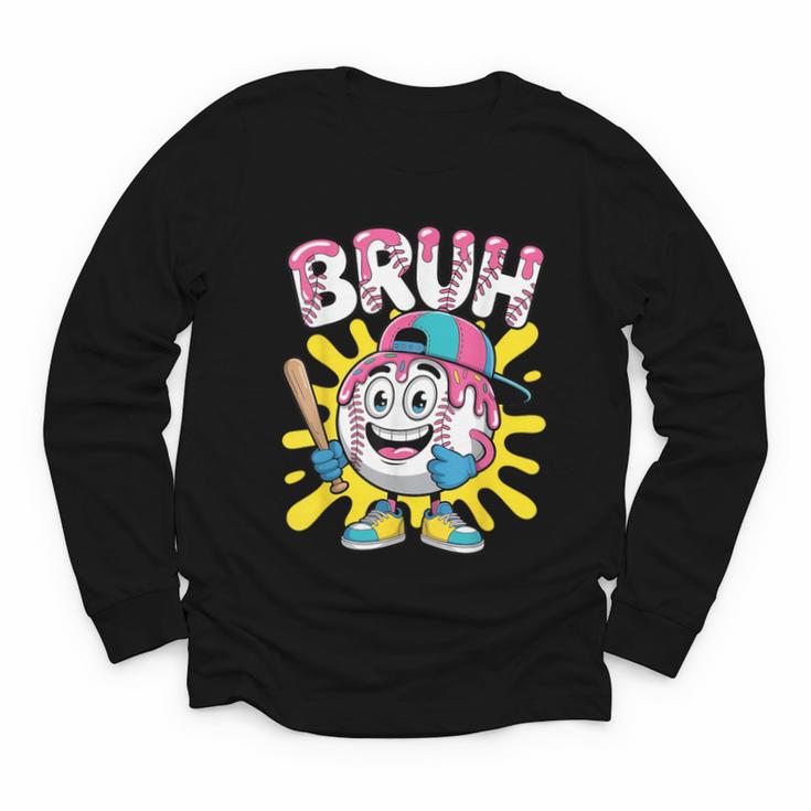Drip Baseball Boy Youth Kid Ice Cream Dripping Baseball Bruh Youth Long Sleeve Tee