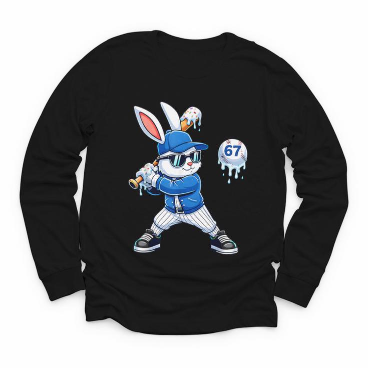 Dripping Drip Baseball Rabbit Bunny Easter Men Boy Kid Youth Long Sleeve Tee