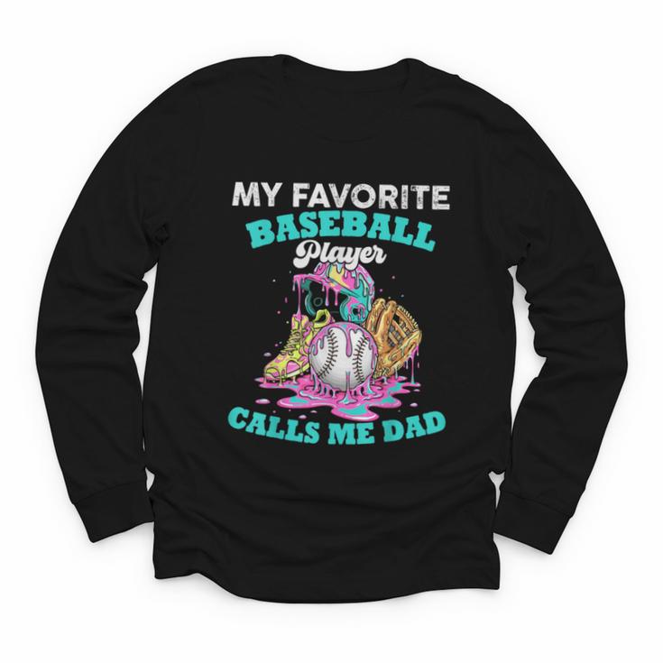 My Favorite Baseball Player Calls Me Dad Ice Cream Drip Youth Long Sleeve Tee